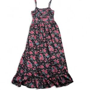 Pins & Needles Black & Pink Floral Maxi Dress with ruffle hem ✨